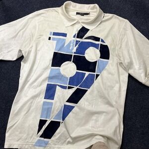 Vintage Y2K Sean John Polo Shirt Mens 2XL White Blue Graphic Print Short Sleeve